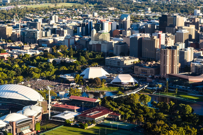 day, high angle view, adelaide city, tree, built structure, plant, building, building exterior, city scape, buildings, city, river, tall - high, no people