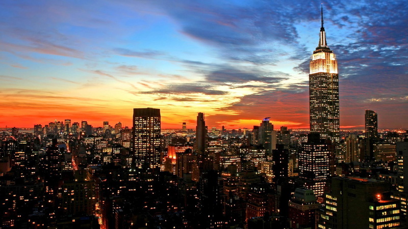 skyscrapers, city, 1080P, spectacular, clouds, nature and landscapes, nyc, sunset, lights, photography, scape