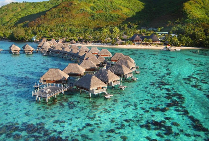 beach, bora, ocean, blue, paradise, coral, villas, lagoon, tahiti, green, 2K, tropical, polynesia, bora-bora, water, reef, island