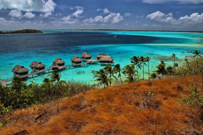 ocean, beach, lagoon, tropical, tahiti, bora, villas, blue, island, polynesia, water, islands, aqua, bora-bo, bungalows, 1080P