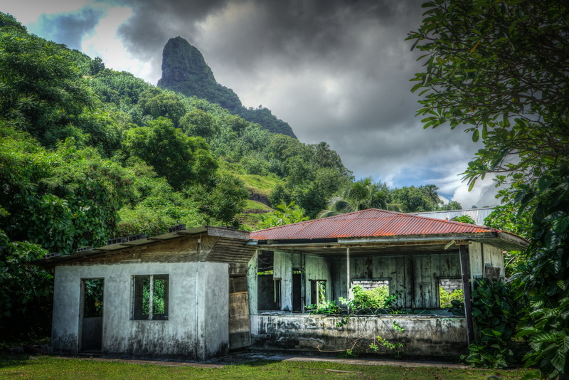 mountain, outdoors, beside, cloud - sky, architecture, gray, nature, tropical, day, house, green color, south pacific, outdoor, built structure, no people