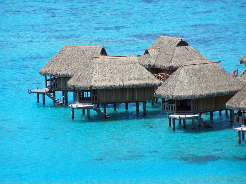 nature, daytime, tranquility, island, building, turquoise colored, lagoon, day, sea, french, luxury, polynesia, tropical, stilt house, residential district