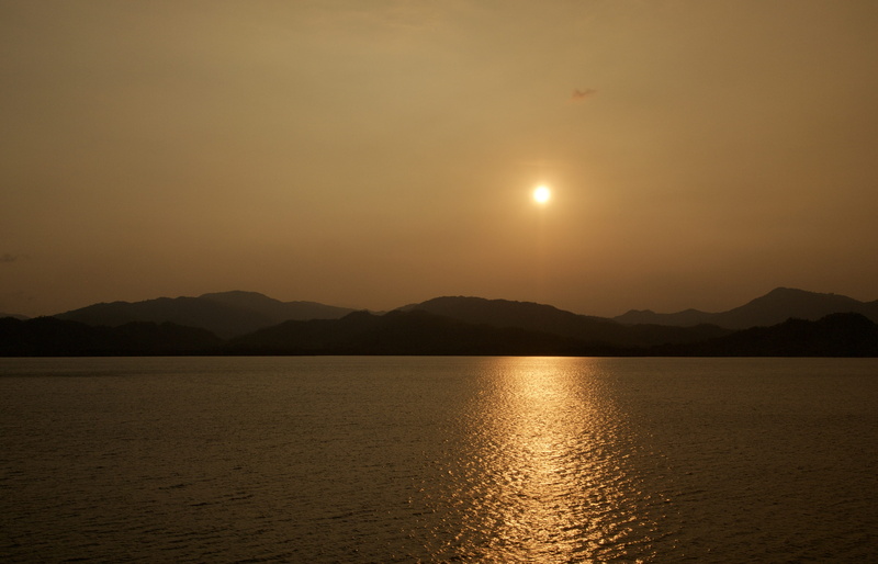 puntarenas, idyllic, sky, tranquility, on a boat, waterfront, bay, ferry, sunset, boat, beauty, reflection, mountain range, ocean, mountains, no people