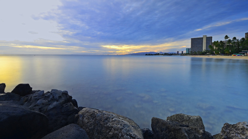 water, cityscape, Vacation, Beach  Park, urban Skyline, Blue  Sea, Oahu  Hawaii, HI, sea, Fort  DeRussy, body of water, Twilight, white, cirrus, body, D7000
