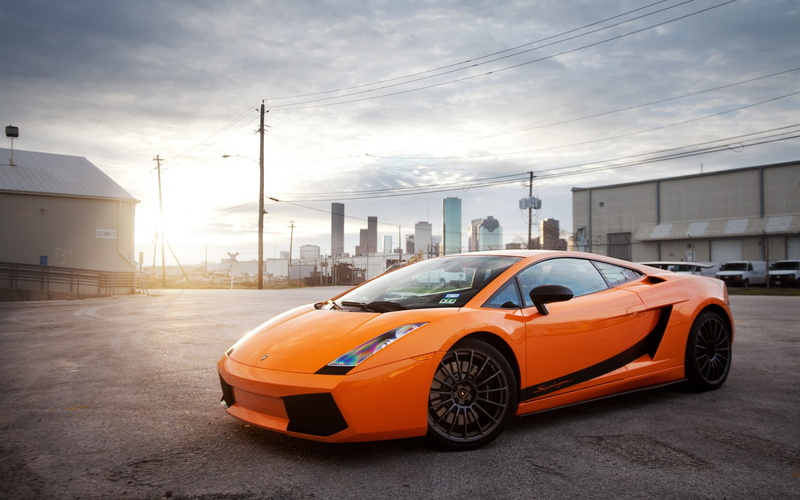 2K, Lamborghini, Glare, Orange, gallardo, Sun, Supercar, City