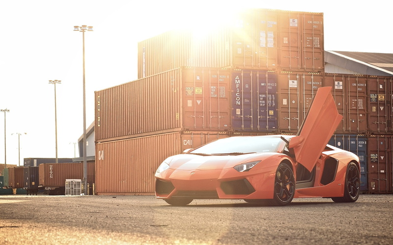 Glare, aventador, Sun, Supercar, lp, 1080P, Lamborghini, Orange