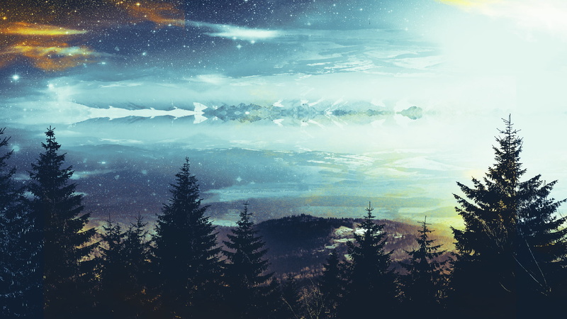 forest, beauty In Nature, mountain Peak, dark, hill, light - Natural Phenomenon, nature, sunset, mirror, no People, night, idyllic, mountain, outdoors