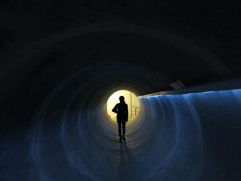 light, tunnel, arch, light at the end of the tunnel, rear view, direction, silhuette, woman, mountain, 4K, full length, input, person, dark, architecture