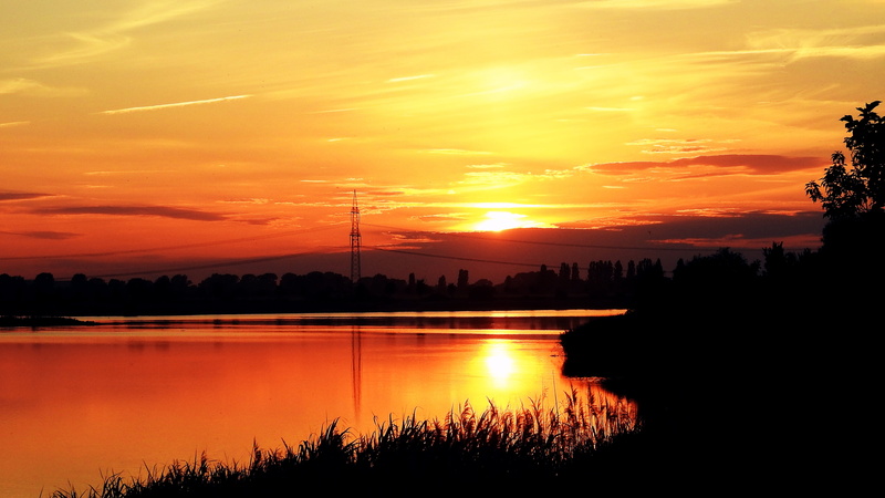 sunset, abendstimmung, reflection, sun, Sunset, lake, water, cloud - sky, romantic sky, tranquil scene, Lake, 4K, Landscape, scenics - nature, silhouette