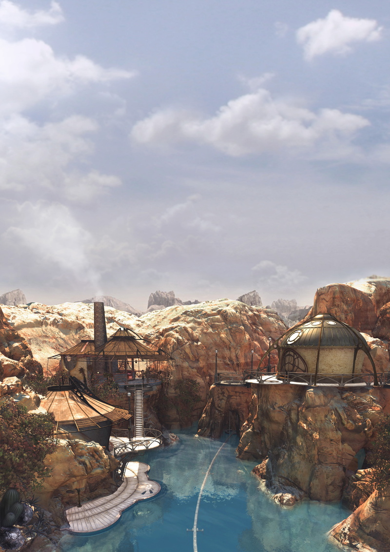 cloud - sky, Myst: Revelation, Myst, video games, 2K, water, rock formation, architecture, mountain, nature, built structure, beauty in nature, sky, outdoors