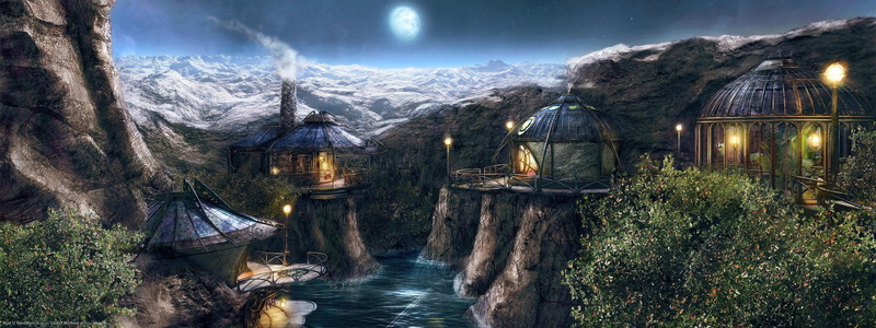 nature, beauty in nature, mountain, water, built structure, bridge - man made structure, illuminated, winter, bridge, sky, outdoors, full moon, architecture