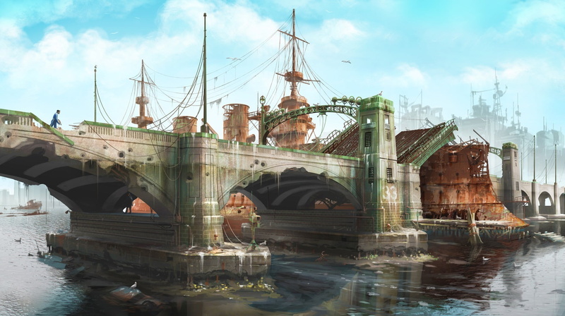 Bethesda Softworks, outdoors, 1080P, cloud - sky, arch bridge, travel, Boston, building exterior, The Art of Fallout 4, bridge - man made structure, connection