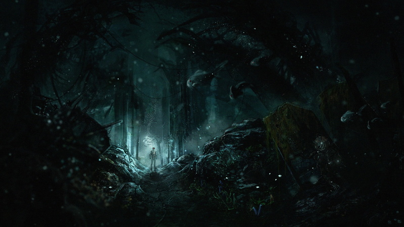 underwater, rock - object, dark, no people, SOMA, solid, forest, low angle view, nature, beauty in nature, cave, video games, 1080P, fear, mystery, geology