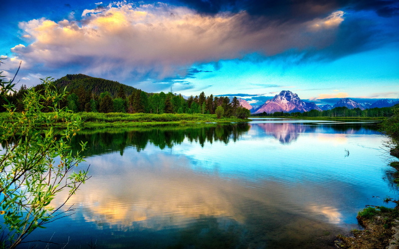 reflection, mountain, tourism, landscape, pond, rock - Object, lake, tree, waterfront, 2K, panoramic, travel, trees, scenics - nature, summer, tranquil Scene