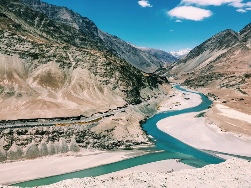 idyllic, nature, mountain, snow, indus, daytime, river, scenics - nature, winter, tranquil scene, cold temperature, formation, sky, non-urban scene, landscape