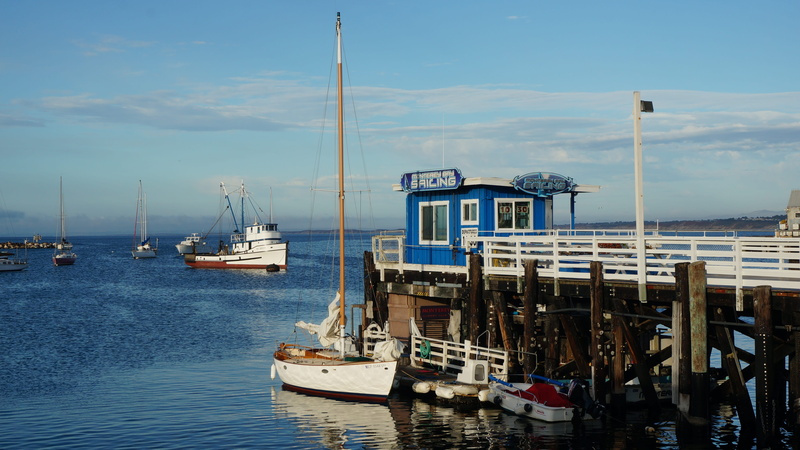 waterfront, no people, nature, california, transportation, mast, pier, day, tourism, america, pole, monterey, clouds, water, sea, sky, mode of transportation