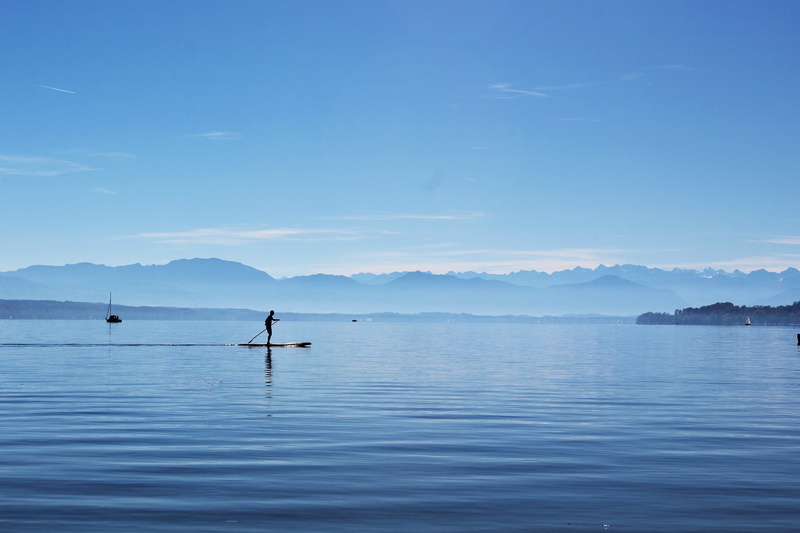 tutzing, nautical vessel, stand up paddle, scenics - nature, outdoors, starnberger see, mountains, sea, tranquil scene, beauty in nature, mountain, nature