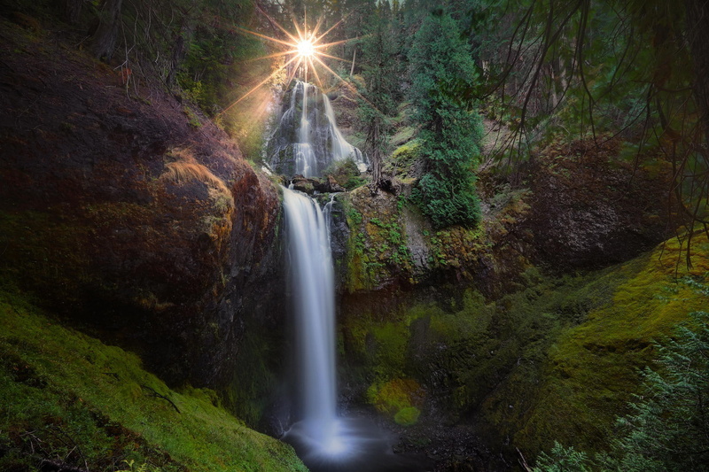 Washington, the sun, nature, Gifford Pinchot National Forest, forest, USA, Falls Creek, Carson, 1080P, Falls Creek Falls, waterfall