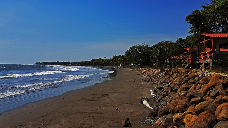 sand, surf, rock - object, aposentillo, nicaragua, sea, built structure, tree, beach, rock, motion, solid, scenics - nature, no people, tranquility, water