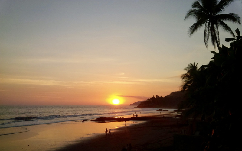 scenics - nature, plant, sky, tranquil scene, water, sea, palm tree, nicaragua, silhouette, orange color, palm leaf, horizon, tropical climate, coconut palm tree