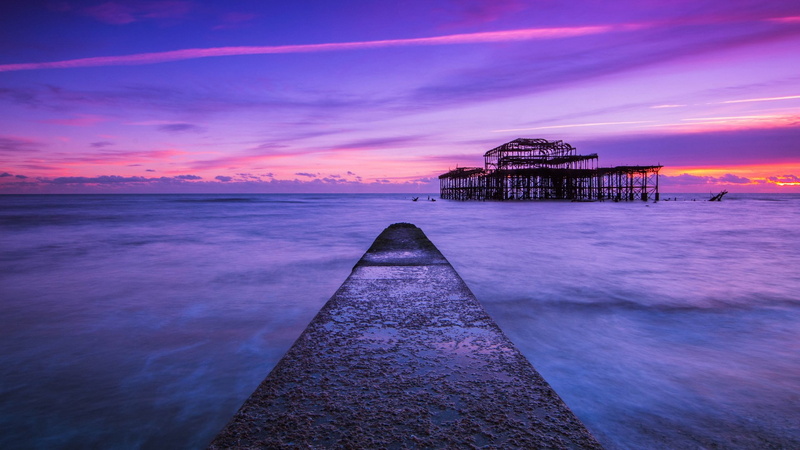 purple, sea, download nature  for pc 1920x1080, dusk, 1080P, travel destinations, long exposure, building exterior, cloud - sky, beauty in nature, no people
