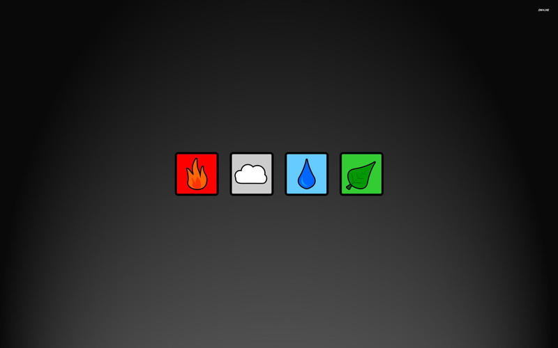 fire, icon, 2K, elements, water, 3d and abstract, leaf, clouds, dewdrops, earth