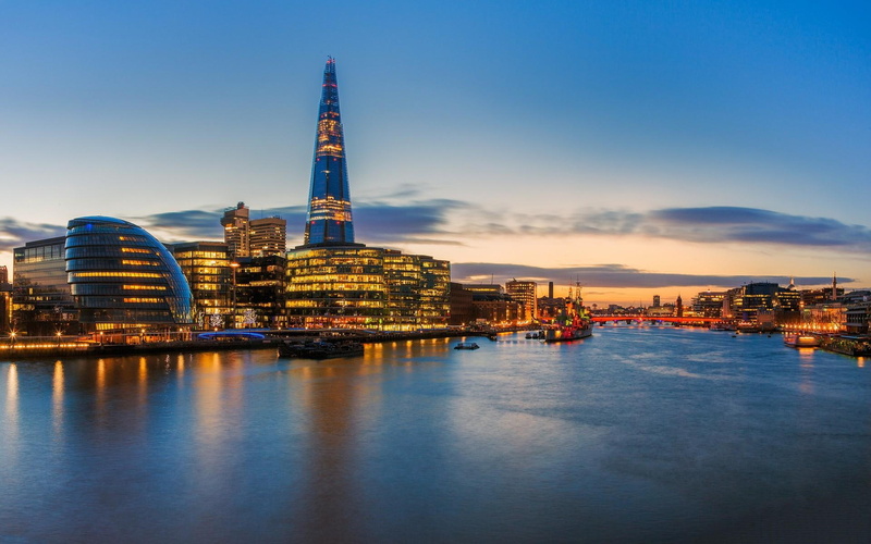 city lights, view, london, 1080P, buildings, cirtscape, water, beautiful, saiuling, sunset, lovely, splendor, boat, peaceful