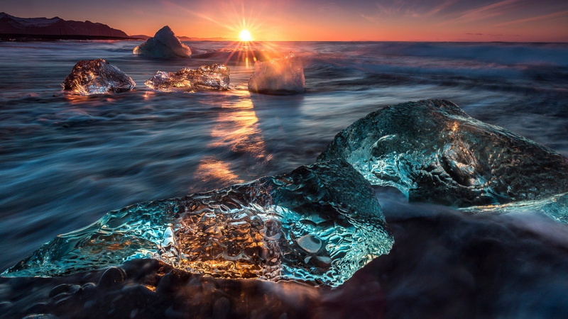 rock, sea, iceland, shore, sky, rock - object, nature, 1080P, tranquility, glacial lake, body of water, scenics - nature, jokulsarlon, beach, lake, icy