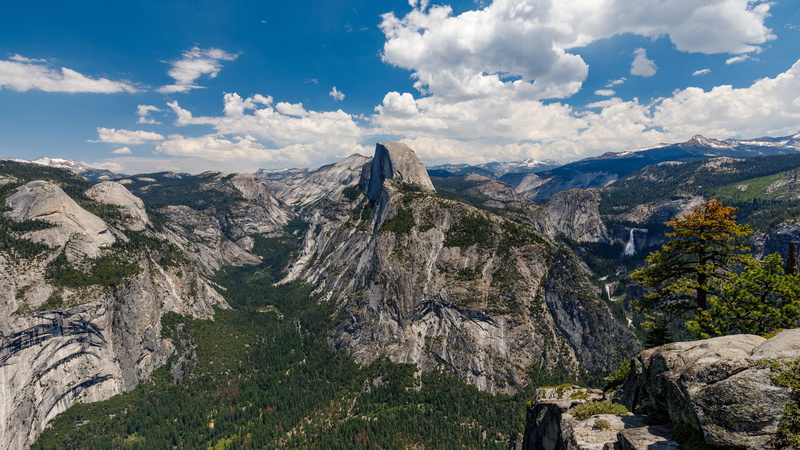 sky, eroded, cloud - sky, coniferous tree, mountain range, united states, environment, rock - object, non-urban scene, tranquility, scenics - nature, glacier point