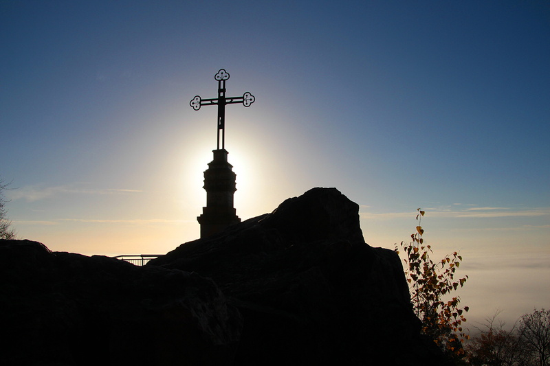 morning, nature, rock - object, tranquility, rock, cross, outdoors, summit, travel, building exterior, rock summit, spire, no people, destination, autumn