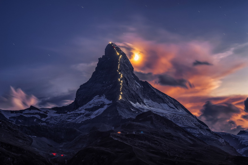 snowcapped mountain, tranquil scene, cloud - sky, no people, star - space, the moon, snow, lights, beauty in nature, nature, scenics - nature, cold temperature