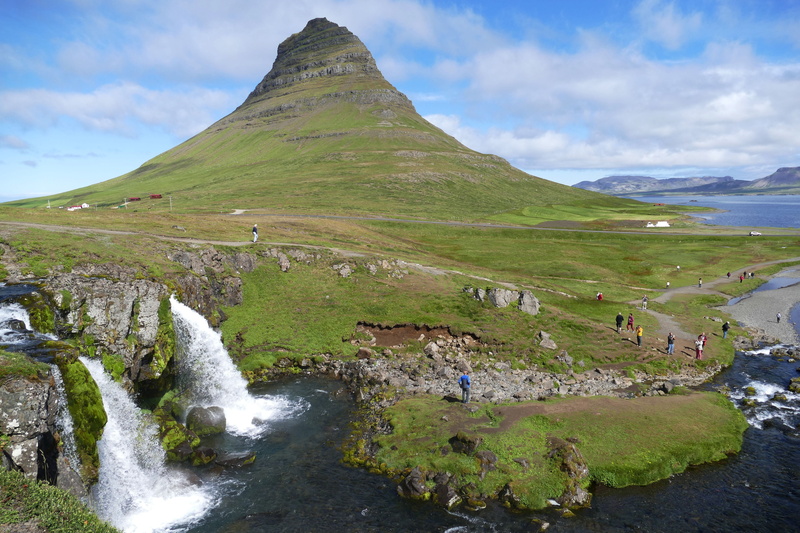 grass, non-urban scene, water, stream - flowing water, 5K, kirkjufellsfoss, snaefellness, flowing water, river, tranquil scene, scenics - nature, volcanic