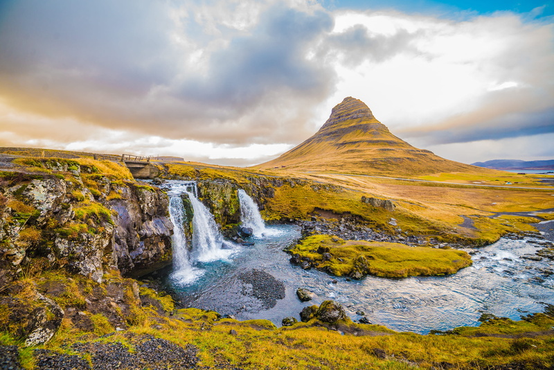 solid, wilderness, waterfalls, land, daytime, sky, nature, water, yellow, no people, outdoors, blue, cloudscape, flowing water, scenics - nature, beauty in nature