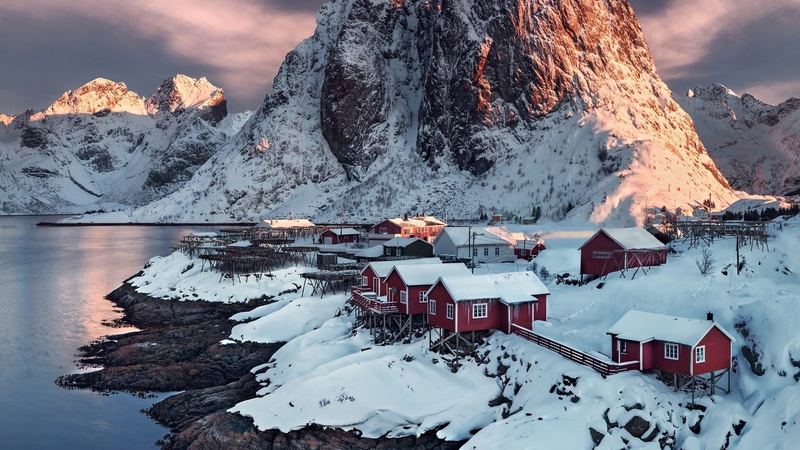 village, 2K, Hamnoy, water, Norway, 4k, sunset