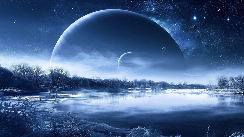 night, moonlight, freezing, fantasy art, 1080P, water, moon