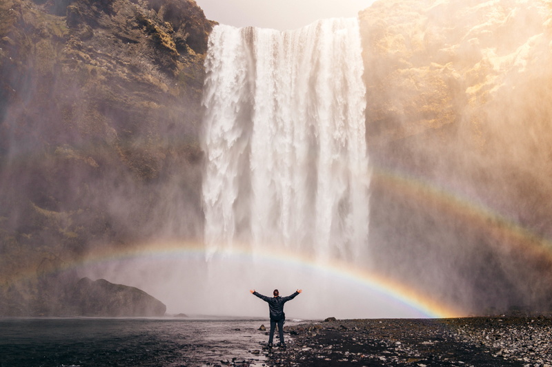 outdoors, scenics - nature, long exposure, rainbow, day, travel destinations, rock, power in nature, splashing, nature, 5K, motion, flowing water, one person