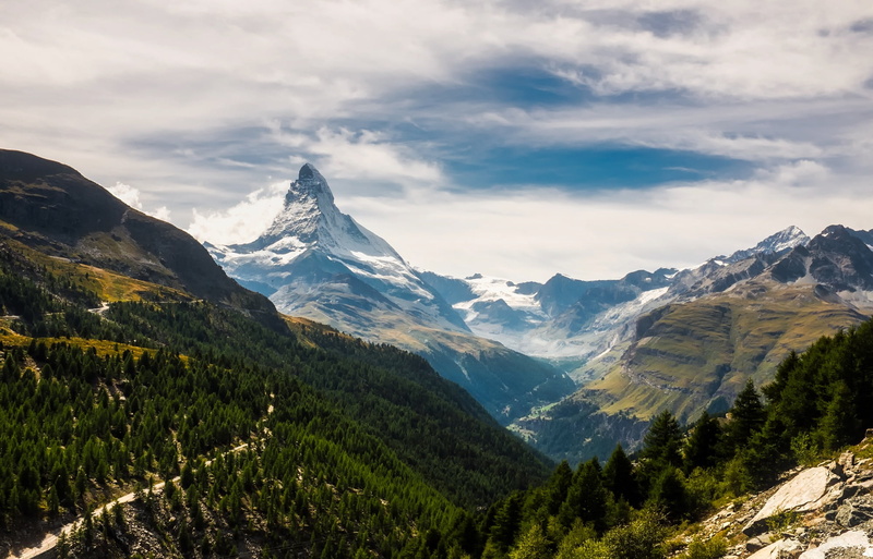 cloud - sky, scenics - nature, tree, woods, clouds, outdoors, trees, cold temperature, beauty in nature, matterhorn, land, sky, zermatt, tranquil scene