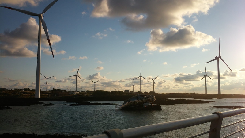 sustainable resources, windmills, wind turbine, wind power, alternative energy, wind, beauty in nature, near, jeju island, water, environmental conservation