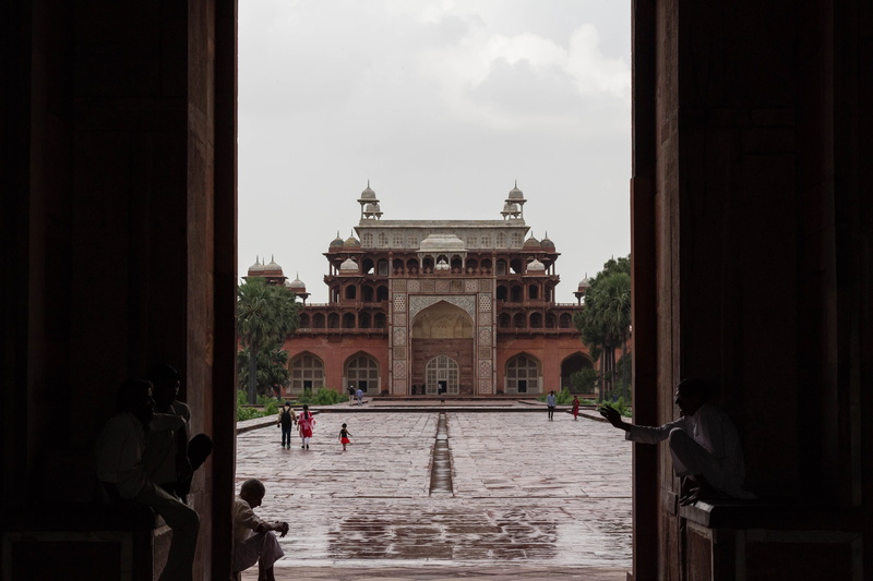 agra, tourism, arched, outdoors, pathway, sky, india, architecture, group of people, day, dome, human, tomb, water, incidental people, rain, travel, people