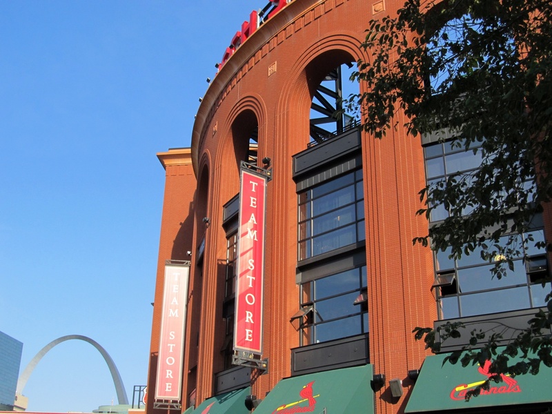 gateway arch, city, st louis, day, architecture, blue, sunlight, 2K, america, redbirds, ballpark, ball park, baseball, red, brickwork, saint louis, building exterior