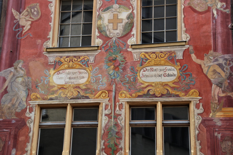 no people, culture, creativity, design, concrete, the old town, frescoes, low angle view, fresco, outdoors, entrance, artistic, switzerland, colorful, architecture