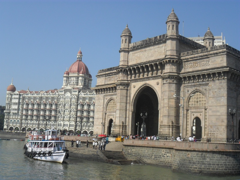 bombay, waterfront, white, near, gateway, built structure, city, building, building exterior, boat, structure, facade, arch, clear sky, day, nautical vessel