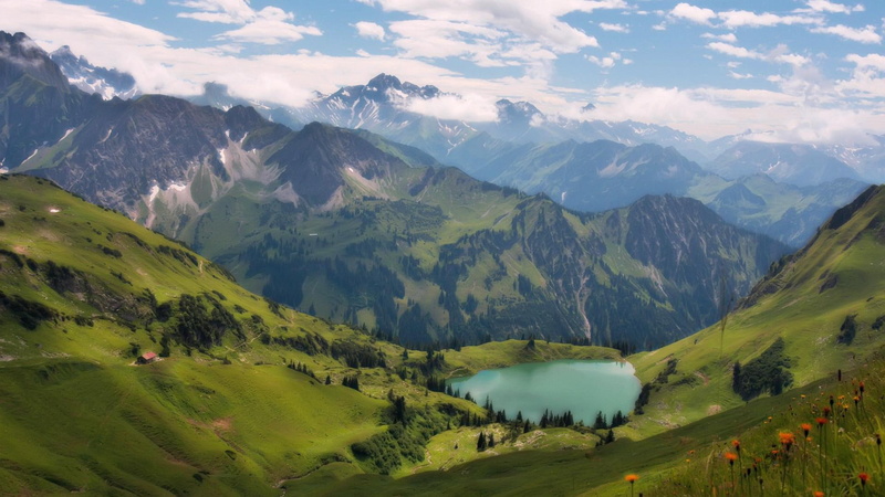 3d and abstract, water, hills, 1080P, clouds, rolling, mountains