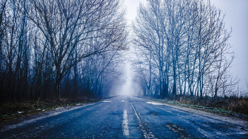 scenics - nature, 2K, no people, the way forward, winter, long, white, blue, painting, empty road, treelined, tree, beauty in nature, snow, day, cold temperature