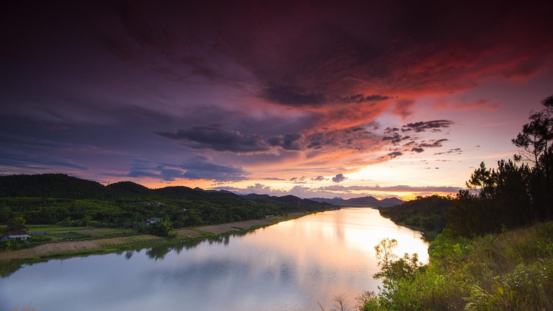 sky, river, romantic sky, plant, body, landscape, sunset, scenics - nature, blue, no people, Vietnam, tree, 1080P, clouds, reflection, outdoors, nature