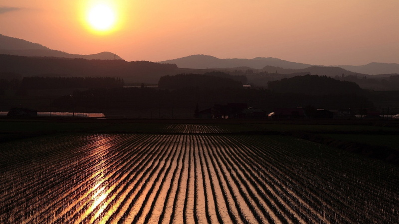water, hills, scenics - nature, landscape, sun, 1080P, no people, tranquility, sunset, sky, land, agriculture, nature, rural scene, mountain range, mountain