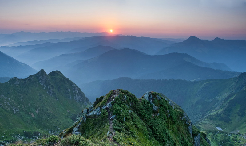 grass, scenics, hill, forest, high Up, sun, mountain Peak, mountain, tranquil scene, hiking, outdoors, sunrise - Dawn, blue, idyllic, rural Scene, green