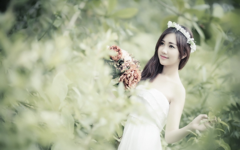 2K, Girl, Wreath, Asian, Flowers