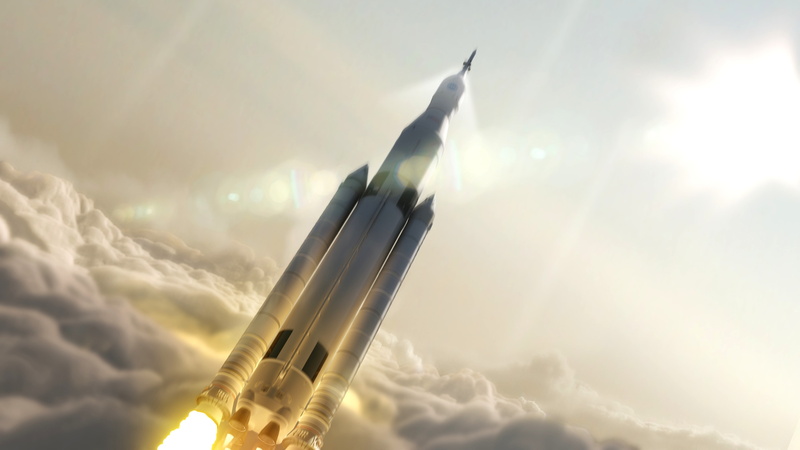 render, 4K, digital art, clouds, Launch, motion blur, rocket, lens flare, SLS, sunlight, NASA, spaceship