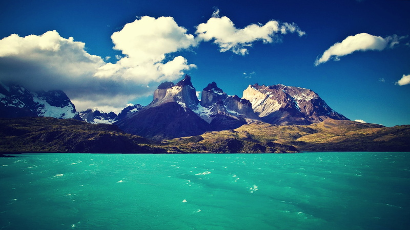 sky, water, sea, mountains, Chile, landscape, Torres del Paine, lake, 2K, clouds